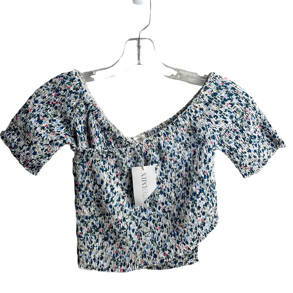 Intermix Poupette St Barth Soledad Smocked Floral Crop Top Size XS NWT